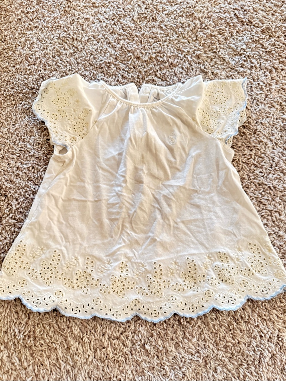 Ralph Lauren Cream Eyelet Flutter Sleeve Kids Top